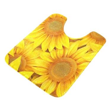 Imagem de Burbuja Tapete de banheiro de girassóis, tapete de banho absorvente de pelúcia macio, base antiderrapante para piso de banheiro, oval em forma de U