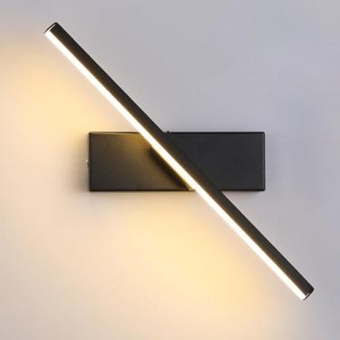 Imagem de Luminária de parede moderna e minimalista para banheiro, com espelho giratório, luz quente de 3000K, ideal para sala de estar, quarto, cabeceira, corredor e hall de entrada (preta, grande).