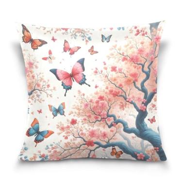 Imagem de Burbuja Capas de almofada 40,6 x 40,6 cm, borboletas, árvores, veludo, capa decorativa para sofá, sala de estar, quarto
