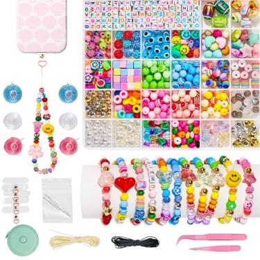 Imagem de HolidayQbee Kit de fabricação de pulseiras de contas - 600 peças de contas para amizade, kit de fabricação de pulseiras multicoloridas, letras, letras, estrelas, coração, pônei, para colar, telefone