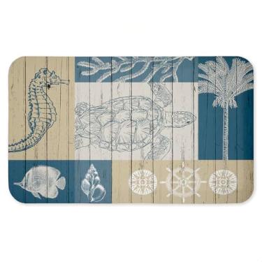 Imagem de Tapete antifadiga Let's Sail Nautical Creatures, ergonômico acolchoado para cozinha e tapete de pé com suporte antiderrapante, tapete confortável ecológico, design de Kim Allen, 76 cm x 45 cm