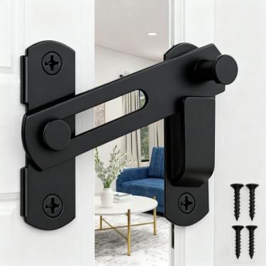 Imagem de Trava de porta de aço inoxidável – Trava de parafuso deslizante resistente para porta, portão, celeiro, cerca, banheiro e armário – Trava de segurança ajustável de 180°, acabamento preto, à prova de