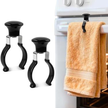 Imagem de FLstudio Suporte de toalha de cozinha – pacote com 2 clipes de toalha de metal para cozinha ou banheiro, suporte de toalha resistente a ferrugem e calor para alça de forno, máquina de lavar louça
