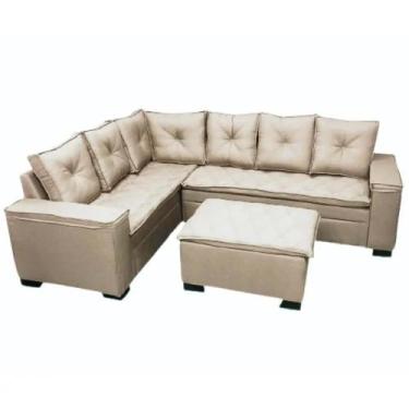 Imagem de Sofá de Canto Florença 6 Lugares com Puff e Almofadas Soltas Tecido Li