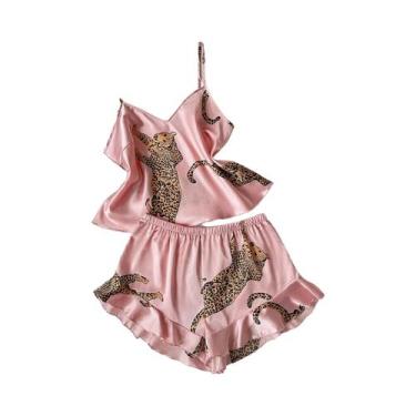 Imagem de Conjunto De Pijama Casual Sexy Feminino Com Estampa De Leopardo, 2 Peç