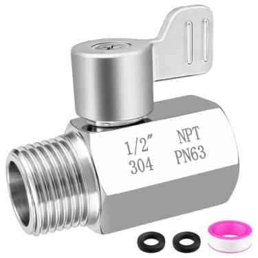 Imagem de Válvula de desligamento da cabeça de chuveiro, Mini válvula de esfera de aço inoxidável 304 1/2" rosca NPT, válvula de controle de fluxo da cabeça de chuveiro