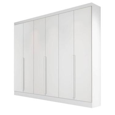 Imagem de Guarda Roupa Casal Curitiba 100% Mdf 6 Portas De Bater Puxador Em Madeira Costa Inteiriça - Bianchi Branco