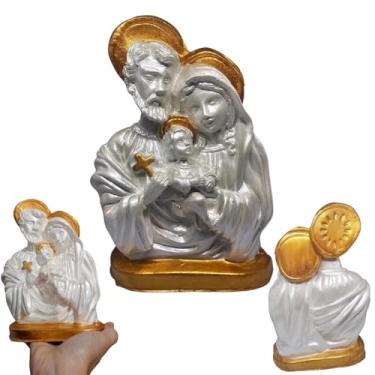 Imagem de Imagem Sagrada Família 18cm Branco Perolado Dourado Grande Gesso Católico Basílica Aparecida