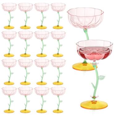 Imagem de HKSZEH 24 peças de copos de plástico rosa com nervuras cupê destacáveis de 198 g copos de coquetel de flores modernos cupês de coquetel de plástico ondulado copos de martini descartáveis copos de