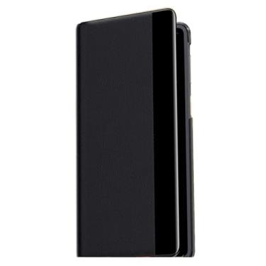 Imagem de POYUFRG Capa flip para Huawei Mate X7, capa fina de couro inteligente para janela de visualização de negócios, capa de proteção de lente com tudo incluído, preta, Mate X7