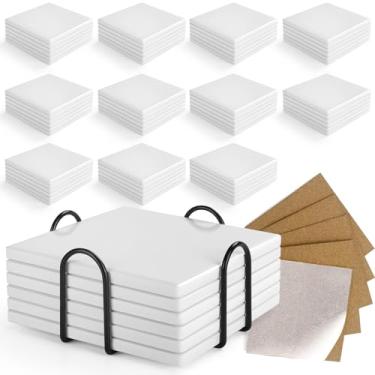Imagem de MAIKESUB Porta-copos de cerâmica de sublimação em branco 72 peças, kit de azulejos brancos não esmaltados de 10 x 10 cm para artesanato DIY, presentes personalizados e decoração de casa quadrados e