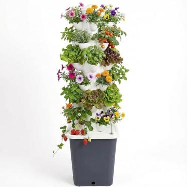 Imagem de Sistema de jardim de torre hidropónica vertical, 6 camadas, 30 cápsulas, kit de torre de cultivo hidropónico com bomba de água e temporizador, modular sem BPA para interiores e exteriores, para