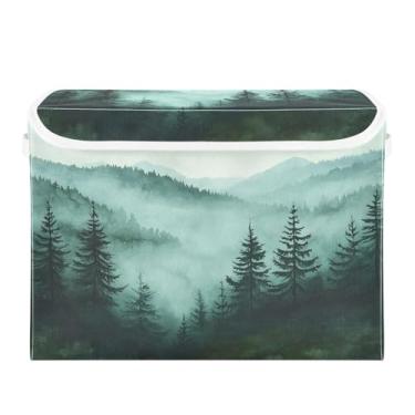 Imagem de Tatenale Montanhas verdes e pinheiros, caixas de armazenamento dobráveis com tampas, cubos de tecido decorativos, organizador de armário, caixas, recipientes para enfermeiras de peito