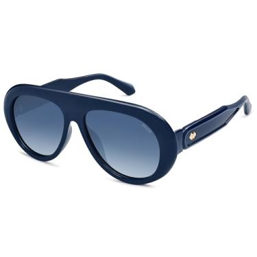 Imagem de SOJOS Óculos de sol aviador polarizados grandes e modernos, femininos, masculinos, retrô, vintage, estilo anos 70, proteção UV, SJ2390, Classificação azul marinho/azul, X-Large