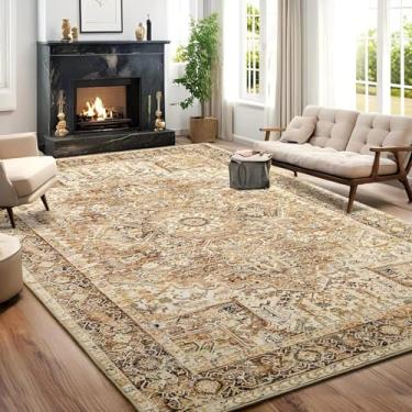 Imagem de Tapete de caxemira sintética vintage marrom impresso, tapetes de pilha baixa para sala de estar, quarto, decoração de casa, tapete para sala de jantar, capacho de 80 x 120 cm