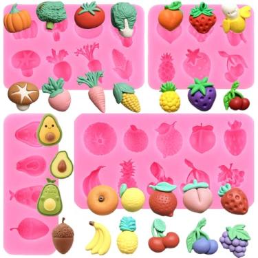 Imagem de Mujiang Moldes de silicone para fondant de frutas para decoração de bolos, pasta de goma de chocolate, chocolate, argila de polímero, conjunto de 4