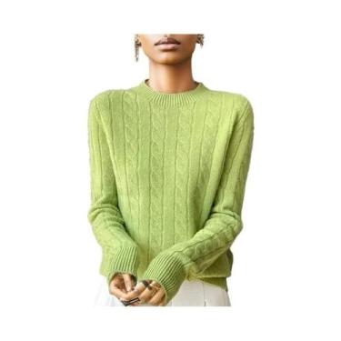 Imagem de Suéter De Lã Feminino Outono Inverno Gola Redonda Manga Longa Moda Cor