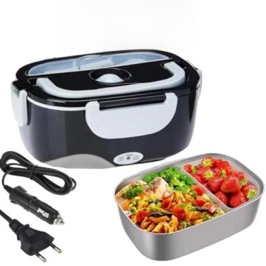 Imagem de Marmita Elétrica Portátil 1,5L Com Aquecimento Rápido para Trabalho e Viagem - Bivolt 110V 220V e 12V 24V Carro Caminhão Casa - Pote Removível com Talher e 2 Cabos Inclusos - Lancheira Térmica