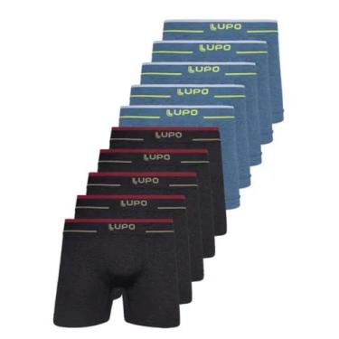 Imagem de Kit com 10 Cuecas Boxer Lupo 17800-001 Plus Size Colorido, Azul, XG