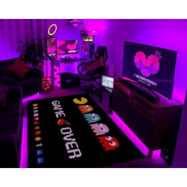 Imagem de Tapete clássico para jogos de fliperama retrô anos 90 estilo teatro de fliperama popular para sala de jogos para sala de estar, decoração de sala de jogos, tapete moderno e divertido 90 cm