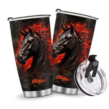 Imagem de Copos isolados caneca de café de viagem estilo cavalos garrafa de água 590 ml presentes quentes e frios para mulheres, homens, meninos, meninas, Natal, aniversário, dia das crianças, presente de