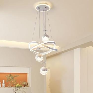 Imagem de Luminária pendente LED moderna, dimerizável com controle remoto, lustre com cúpula de acrílico de 4 bolas, luminária decorativa para pendurar sobre a mesa de jantar, adequada para sala de es