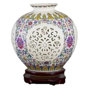 Imagem de Vaso decorativo de cerâmica, artesanato feito à mão com base rotativa, artesanato vazado, acessórios para casa, decoração de casa