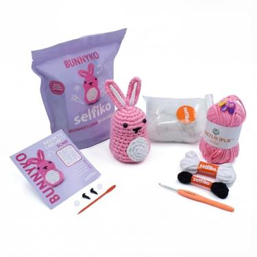 Imagem de Selfiko Kit de crochê para iniciantes – Pacote completo de iniciante Amigurumi com anel mágico pré-iniciado, tutoriais em vídeo passo a passo e fio simples – Aprenda a fazer crochê facilmente (Bunnyko