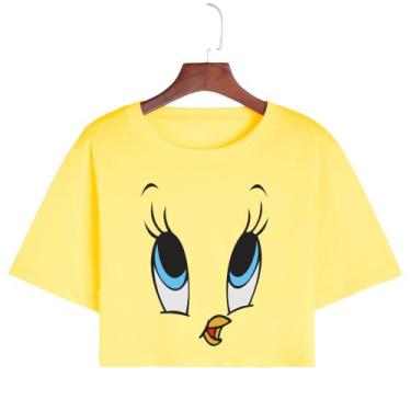 Imagem de Cropped T Shirt Feminino Casual Algodão Premium Piu-Piu, Amarelo, P