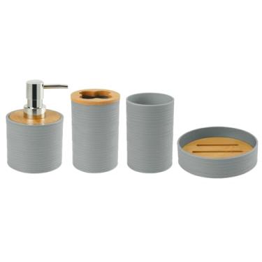Imagem de Kit 4 Peças De Banheiro Porta Sabonete Líquido/Saboneteira/Porta Escova Verde, Ideal for Home & Small Living Spaces(cinza)