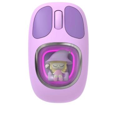 Imagem de Mouse Sem Fio Wireless Roxo com Bonequinha Interna – Com Receptor USB e Conexão BT – Bonito, Portátil e Ideal para Notebook e PC