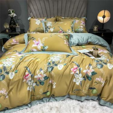 Imagem de Jogo de cama macio e sedoso com estampa floral refrescante de verão, capa de edredom e lençol, estilo 12, tamanho King (220x240cm), 4 peças