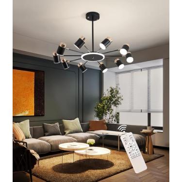 Imagem de Luminária de teto LED moderna, luminária pendente para sala de estar, temperatura de cor ajustável com controle remoto (3 modos de luz), foco de luz para sala de estar e quarto (10 lâmpadas)