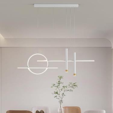 Imagem de Lustre de teto LED moderno para interiores, com intensidade regulável, ideal para cozinha, sala de estar, mesa de jantar e escritório (branco, 120 cm).