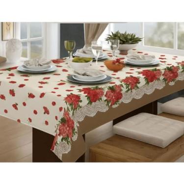 Imagem de Toalha de Mesa Linhão Rústica Oxford - Estampada, 4, 6 e 8 Lugares, Durável e Elegante para Cozinha ou Sala de Jantar(Floral Rose,1,40x1,40)