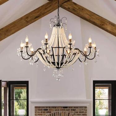 Imagem de Lustre preto moderno - 10 luzes lustres de cristal luxuosos para sala de jantar, ilha de cozinha, sala de estar, quarto