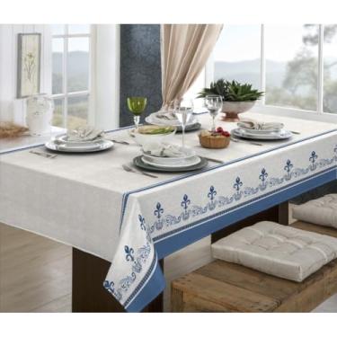 Imagem de Toalha de Mesa Linhão Rústica Oxford - Estampada, 4, 6 e 8 Lugares, Durável e Elegante para Cozinha ou Sala de Jantar(Lança Azul,1,40x1,40)
