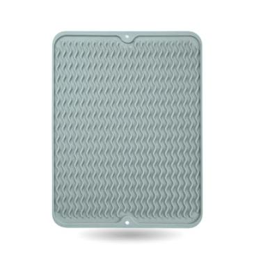 Imagem de Kit com 2 Tapetes Escorredor de Louça em Silicone 40x30cm Antiderrapante Suporte Térmico com Ondulações para Secagem Rápida, Apoio para Pratos, Copos e Utensílios (2, Cinza)