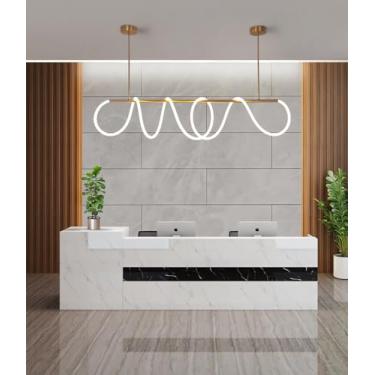 Imagem de Luminária pendente LED com altura ajustável para sala de jantar, dimerizável e com controle remoto (montada em vários formatos), iluminação multifuncional para restaurantes e bares (dourada,