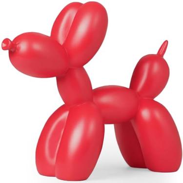 Imagem de Aris & Juno Escultura de cachorro de balão, decoração de resina de arte moderna - Ornamento de mesa colorido de 21 cm para escritório em casa (resina pura, vermelho)