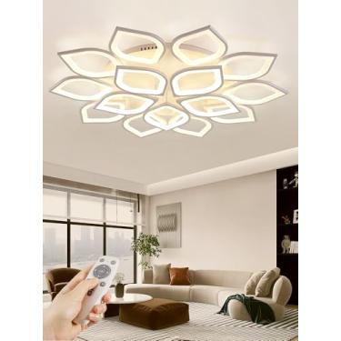 Imagem de Luminária de teto LED moderna em formato de pétala, com controle remoto para ajuste de intensidade da luz. Ideal para quartos, cozinhas e salas de jantar (85 cm).