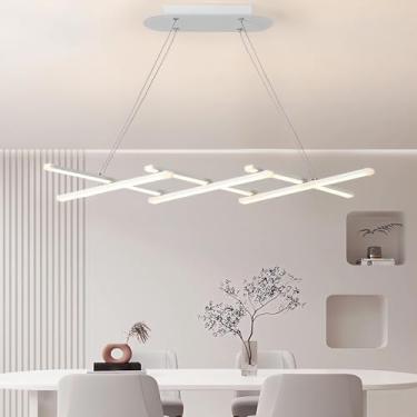Imagem de Luminária pendente linear regulável, moderna, para cozinha, com controle remoto, altura ajustável, para mesa de jantar, lustre LED, ideal para bares, salas de estar e academias (branca, 6 lâ