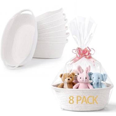 Imagem de Aycsiyana Pacote com 8 cestas para presentes vazias (30,5 x 20,3 x 12,7 cm) com sacos de presente e fitas – cestas de tecido vazias para presentes, armazenamento para Páscoa/chá de bebê/presentes de