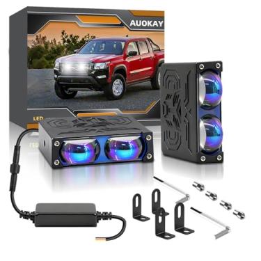 Imagem de AUOKAY 2 luzes de direção para churrasqueira, mini projetor super brilhante, farol de neblina branco/amarelo com lente azul, à prova d'água para off-road/motocicleta/UTV/ATV