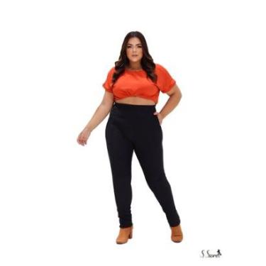 Imagem de Calça Plus Size Legging Gorgurão Canelado Com Bolsos Frontais Cós Largo-Feminino