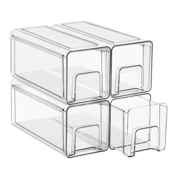 Imagem de Sorbus Gavetas grandes e transparentes empilháveis – Pacote com 4 caixas organizadoras de plástico com alças – Gavetas empilháveis para armário de banheiro, remédios, armário, armazenamento de