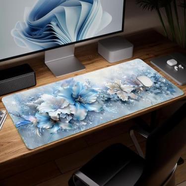 Imagem de Tapete de mesa de flor de couro, mouse pad de arte colorida grande teclado de computador mousepad para jogos à prova d'água protetor e capa de mesa, tapete de mouse decorativo de couro PU para laptop