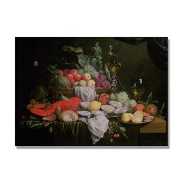 Imagem de NHLDZYH Tela vintage de frutas mortas, impressão de estilo de pintura a óleo vintage, decoração de jantar de fazenda B51. 50 x 70 cm. Somente tela