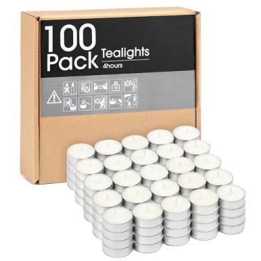 Imagem de Velas Tealight sem perfume – Pacote com 100 velas de chá brancas sem fumaça para casamentos, decoração de casa mais quente para casa