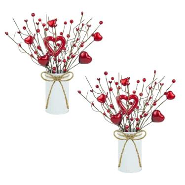 Imagem de Caplidou 2 peças de decoração de dia dos namorados, centro de mesa para mesa artificial, coração, baga, arranjo floral, para festa de cornija, casamento, aniversário, escritório em casa